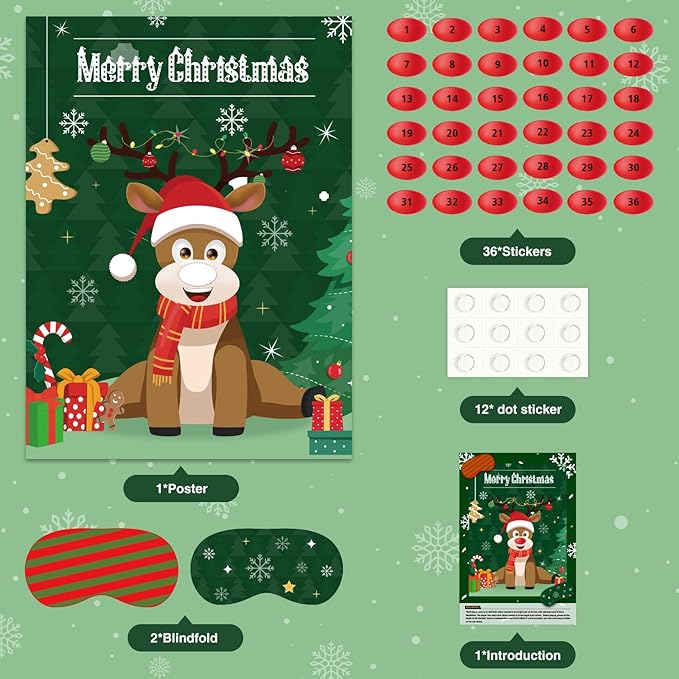 ASTARON Christmas Party Games for Kids, Pin The Hat on Reindeer - Image 3