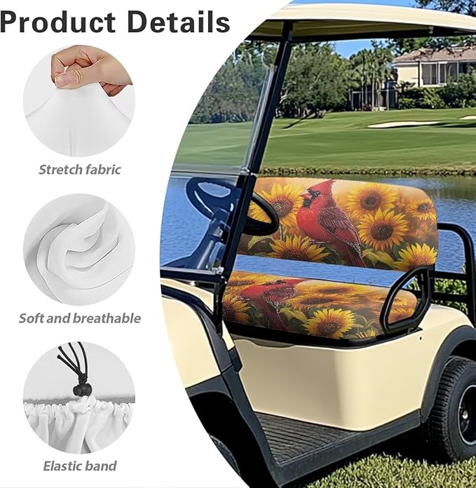 Suobstales Golf Cart Front and Rear Seat Cover Set for EZGO TXT RXV & Club Car DS 2 Passenger, Washable Bench Seat Covers Kit