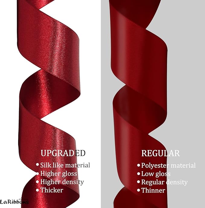 LaRibbons Burgundy Satin Ribbon 1 1/2 Inch 50 Yards, Luxury Double Faced Red - Image 7