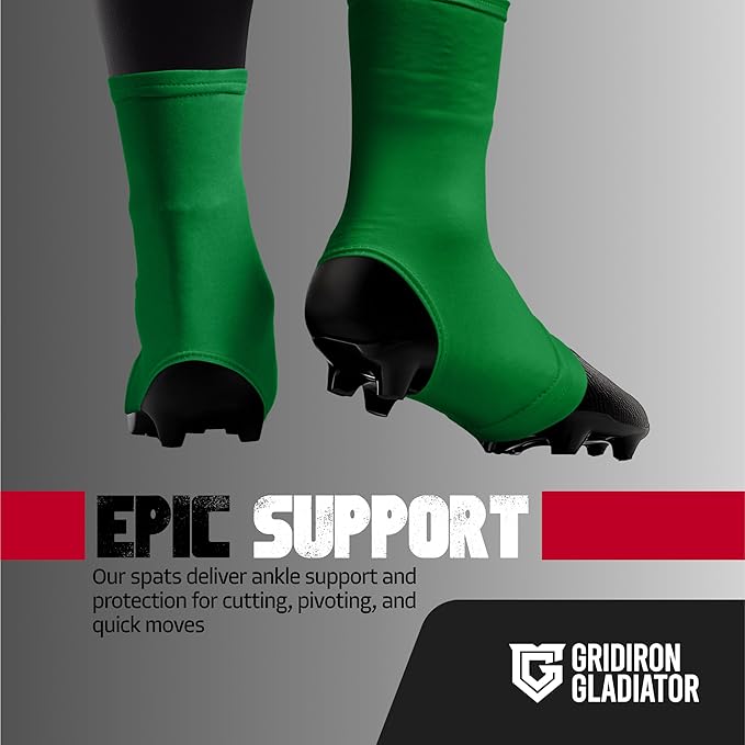 Gridiron Gladiator Football Spats - Spat Cleat Covers for Youth or Adult - Cover Cleats for Baseball Soccer Football - Shoe Sleeves - Sports Gear - Green - Medium