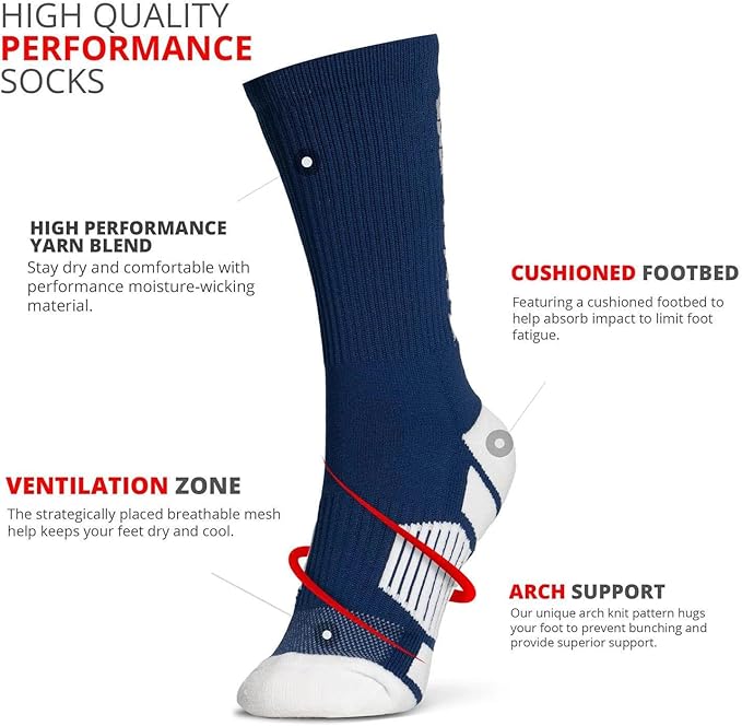 ChalkTalkSPORTS Baseball Performance Crew Socks - Boston Socks - Youth & Adult - Baseball Mid-Calf Socks