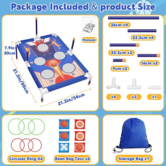 Outdoor Games Bean Bag Toss for Kids, Cornhole Set Ring Toss Games for Lawn - Image 5
