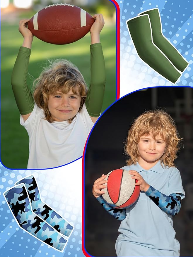 JaGely 16 Pairs Ice Cream Arm Sleeves for Kids UV Sun Protection Football Basketball Baseball Compression Long Sleeves Youth