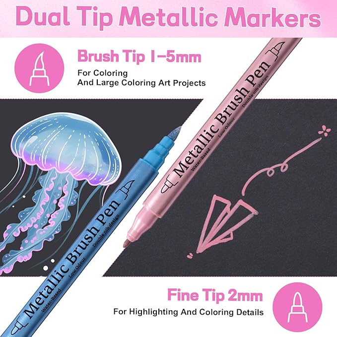 24 Pack Metallic Markers, Dual Tip Glitter Pens - Image 2