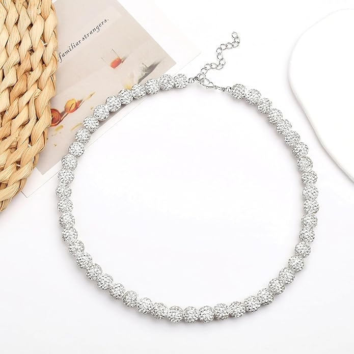 QINJIEJIE Baseball Necklace for Men Glitter Bling Rhinestone Beaded Collection Necklace for Women 16/18in Inspired Sports Jewelry Baseball Chain Cool Gifts for Baseball Players Team Lovers