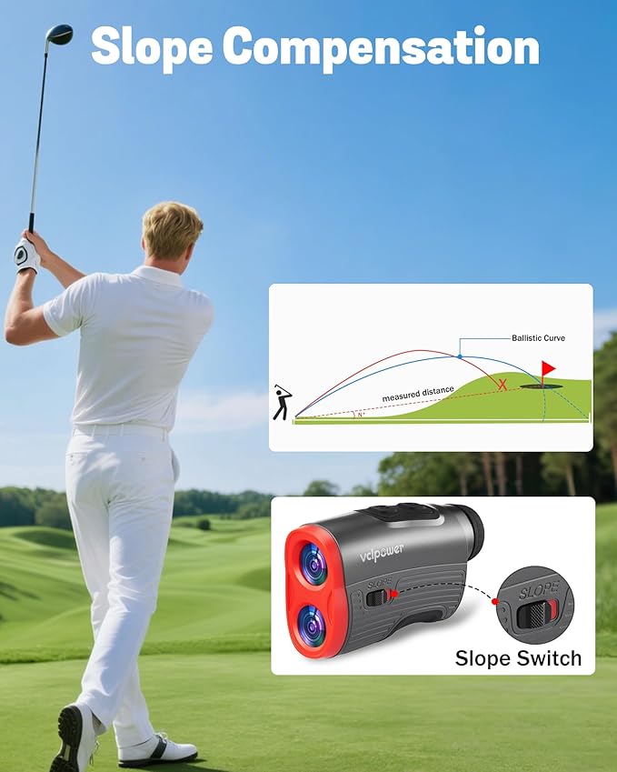 VCLPOWERW Golf Rangefinder with Slope, 1200 Yards Laser Range Finder for Golf & Hunting, 7X Magnification, Flag Lock Vibration, Rechargeable Battery, Magnetic Strip, Waterproof Golf Accessories