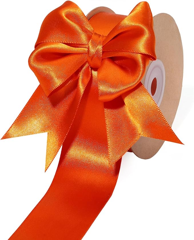 LaRibbons Orange Satin Ribbon 1 1/2 Inch 50 Yards Luxury Double Faced Russet by LaRibbons