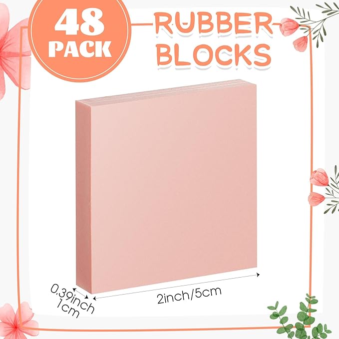 Frienda 48 Pcs 2" X 2" Rubber Carving Blocks Linoleum Blocks - Image 2