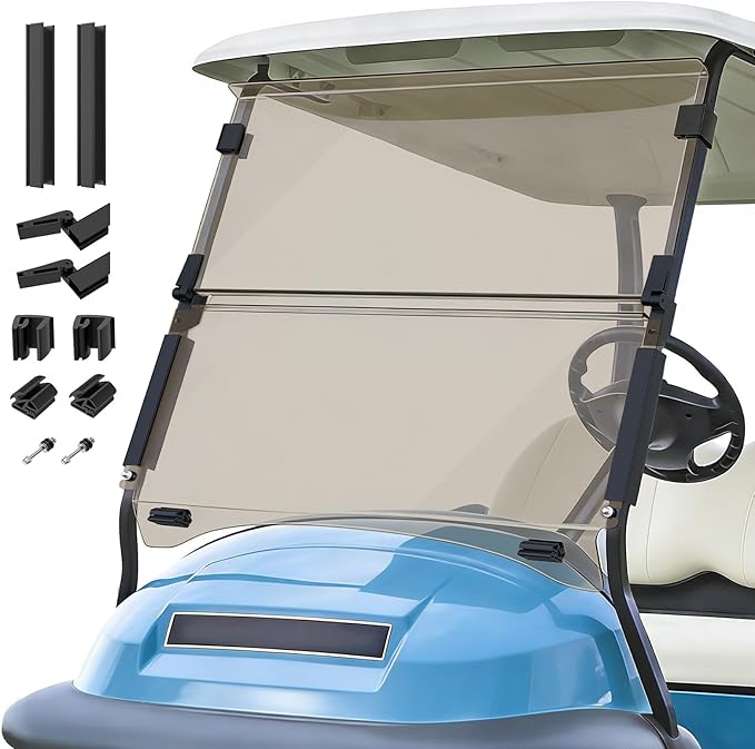 Golf Cart Windshield for Club Car Precedent,Tempo,Onward 2004-up Gas/Electric Golf Carts, Foldable PC UV Resistant Club Car Windshield（Tinted/Clear） (37.59" W x 33.96" H)