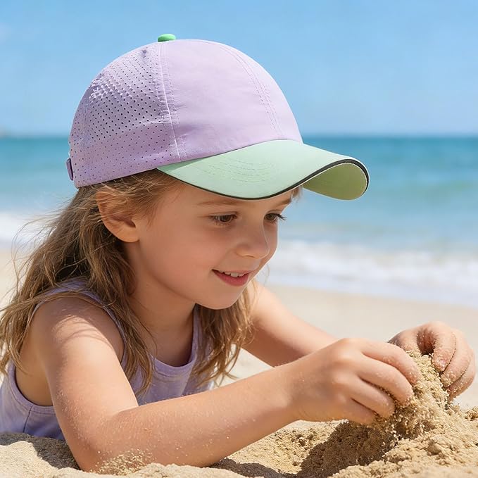 Little Girls Criss Cross Ponytail Hat Toddler Reflective Baseball Cap Kids Quick Dry Summer Sports Hats Age 3-8