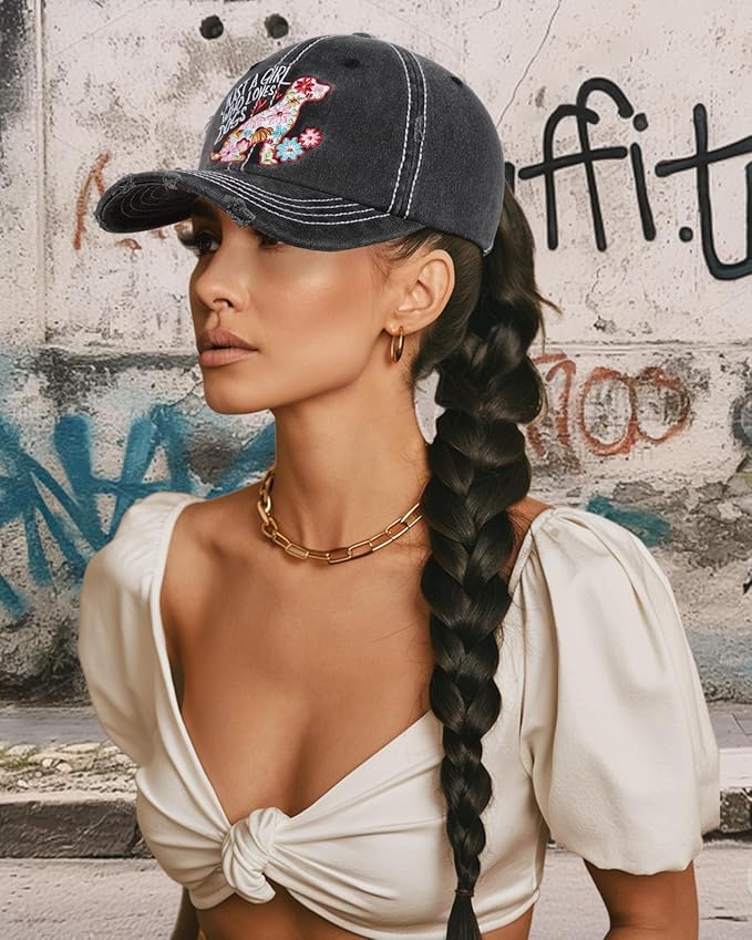 Flafens Women Pony Hats High Ponytail Baseball Caps - Cotton Vintage Washed Distressed Adjustable Criss Cross Trucker Hat