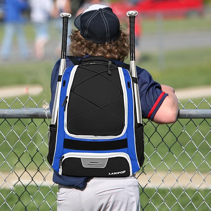 LARIPOP Youth Baseball Bag, Bat Backpack with Fence Hook & Separate Shoe Compartment, Waterproof Equipment Bag for Baseball, T-Ball & Softball