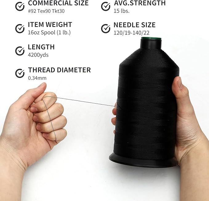 Extra Strong Bonded Nylon Thread #92 Tex90 – 16 OZ, Versatile Stitching Solution - Image 3