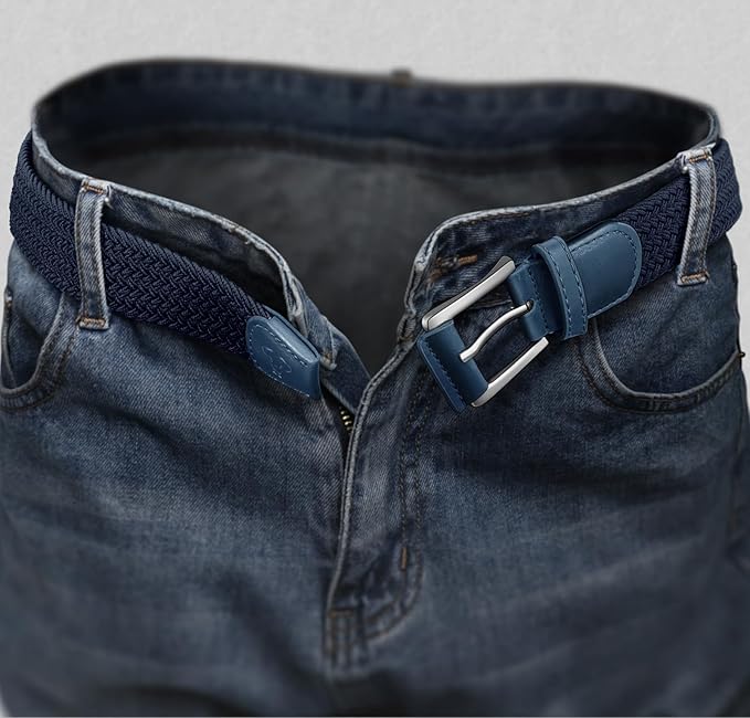 BULLIANT Belt for Men 2Pack,Mens Gift Stretch Braided Web Belt Elastic for Casual Golf Jeans,1 3/8"
