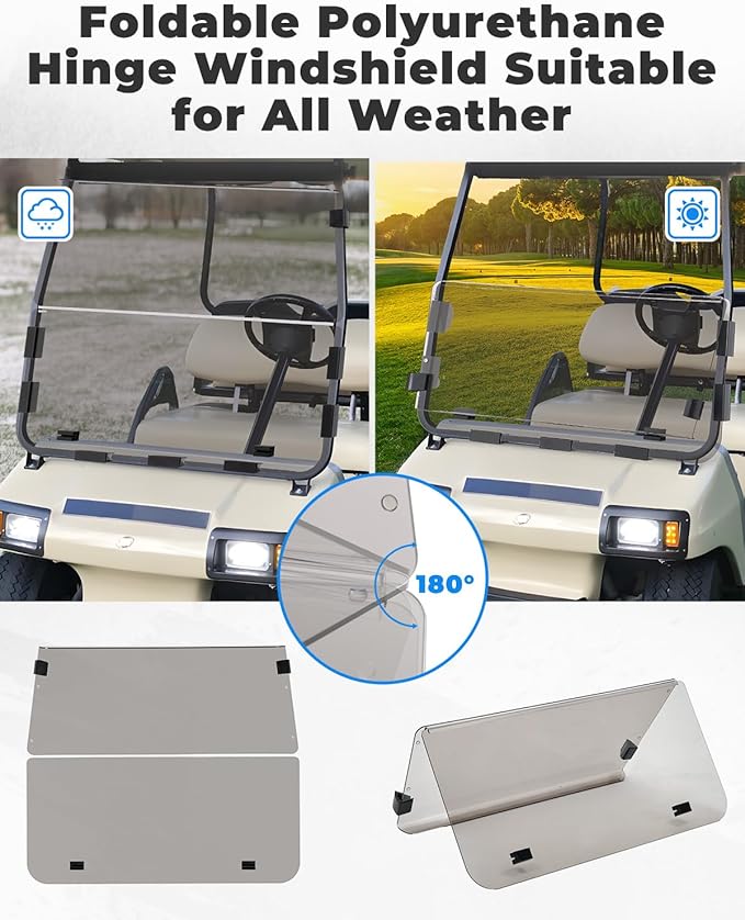 KEMIMOTO Foldable Golf Cart Windshield Compatible with Club Car DS 2000+, Anti-UV and Impact-Resistant Acrylic (Tinted)