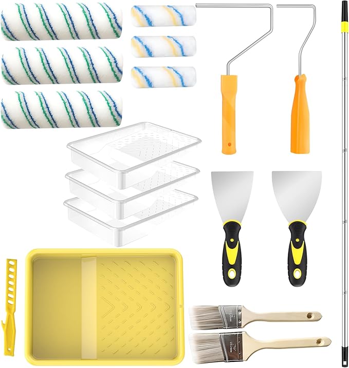 Paint Roller Kit with Extension Pole, Paint Brushes Set by Leshein