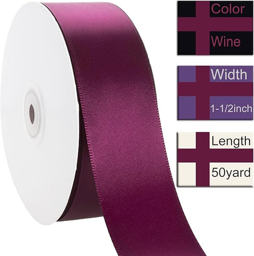 1-1/2 Inch Wine Ribbon, 50 Yards Craft Polyester Satin Ribbon Perfect - Image 2