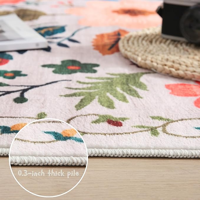 Rugcomf Living Room Rug 5x7 Rug Machine Washable Boho Area Rug Non Slip Floral - Image 9