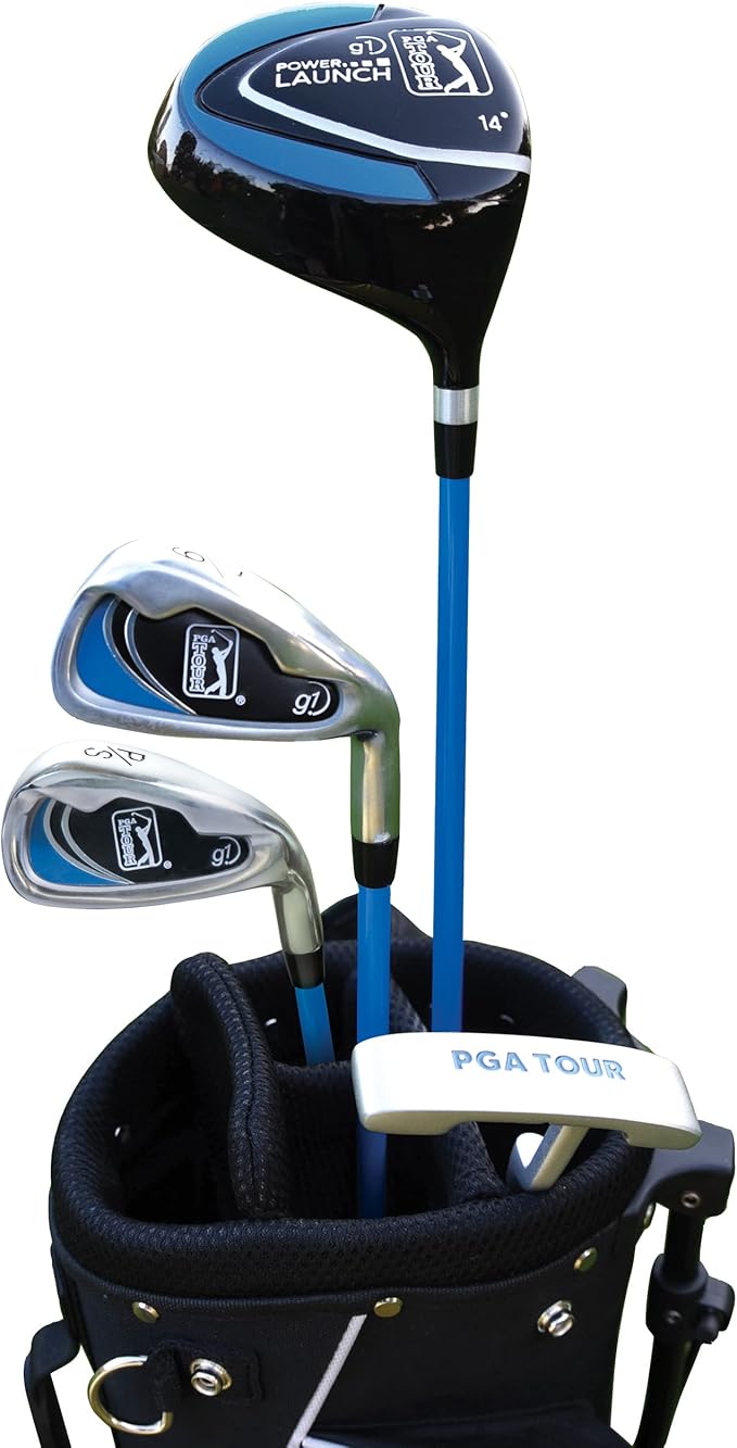 PGA Tour Youth Golf Club Set for Ages 5-15+ (3’5”-5’10”), Right and Left-Handed Kids Golf Sets – Beginner Junior Golf Clubs with Lightweight Stand Bag, Mallet Putter, Hybrid, Driver