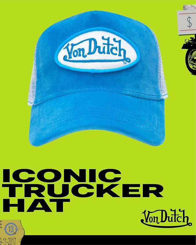 Von Dutch Unisex Trucker Hat - Velvet Curved Bill Mesh Back Retro Classic Adjustable Snapback Baseball Cap for Men and Women