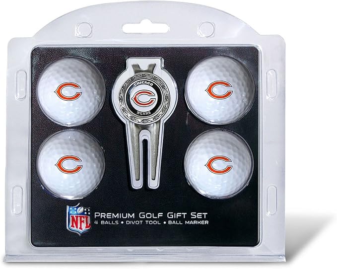 Team Golf NFL Regulation Size Golf Balls (4 Count) & Divot Tool with Removable Double-Sided Magnetic Marker