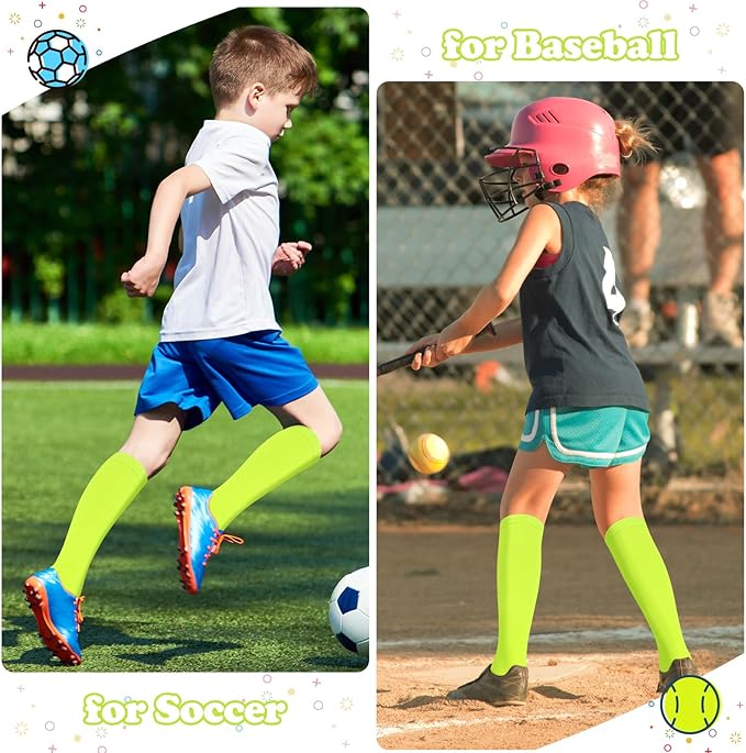 Sarfel Kids Soccer Socks Toddler Soccer Socks Girls Boys Soccer Socks Kids Tube Socks with Stripes Toddler Knee High Socks