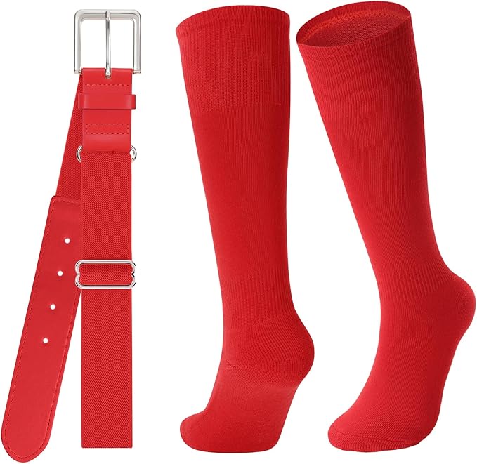 Baseball Socks and Belt for Youth Adult Softball Socks Combo Elastic Waist Belt for Men Kids Boys Girls Women JASGOOD