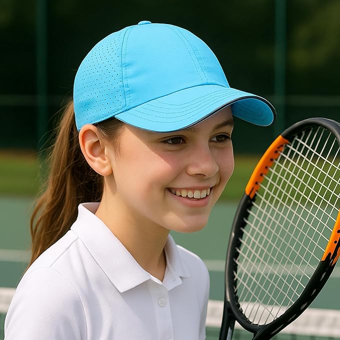 Girls Criss Cross Ponytail Hat Mesh Baseball Cap Kids Quick Dry Ponycap Hats Outdoor Summer Sports Hat Age 7-12
