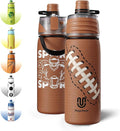 Football Water Bottle - 20oz Insulated Misting Water Bottles Stainless Steel 3D Textured - Football Accessories Gift for Kids