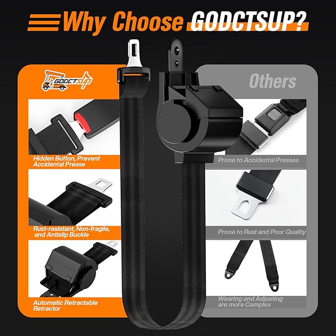4PCS Golf Cart Seat Belts Kit for Club Car, EZGO, Yamaha Carts, 42" Retractable Universal Seat Belts Kit for Most People, Street Legal Seat Belt Golf Carts Front&Rear Seat (Without Bracket)