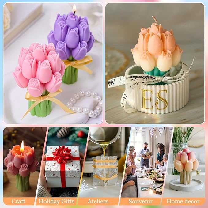 JDH Flower Silicone Mold, Tulip Bouquet Silicone Candle Molds, 3D Flower Resin - Image 4