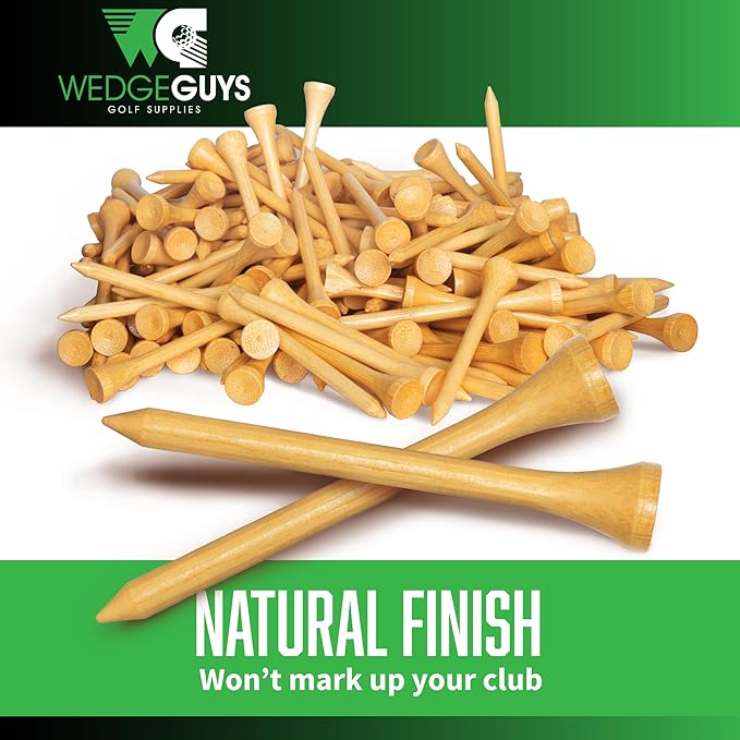 Wedge Guys Bamboo Golf Tees 2-3/4" & 3-1/4" | 100,250,500 or 1000 pcs. | Extra Durable & Stronger Than Wood Tees | Biodegradable & Less Friction | PGA Professional Approved, Golf Tees Bulk Bag