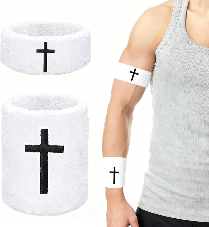 Cross Wrist Bands Bicep Bands Christian Arm Absorbent Sweat Wristbands Baseball Accessories Cross Sports Wristband for Football Baseball Sports Activities