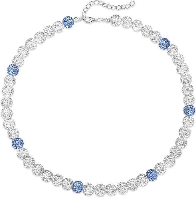 QINJIEJIE Baseball Necklace for Men Glitter Bling Rhinestone Beaded Collection Necklace for Women 16/18in Inspired Sports Jewelry Baseball Chain Cool Gifts for Baseball Players Team Lovers