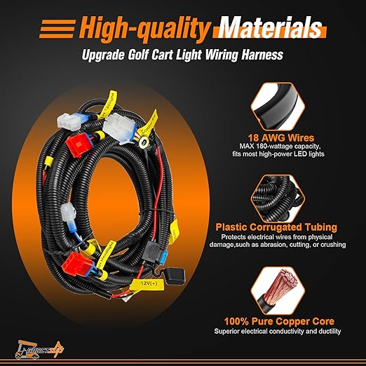 Upgrade Golf Cart Light Wire Harness for Club Car DS&EZGO TXT RXV&Yamaha Models, 9 Pin Plug Universal Golf Cart Headlight Taillight Harness with Fuse, Plug and Play