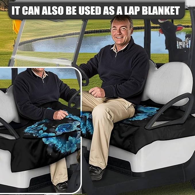Golf Cart Seat Covers, Universal Golf Cart Seat Towel Blanket with 4 Front Pockets & Nonskid Bottom Fits for Club Car 2 Person Seats Golf Carts