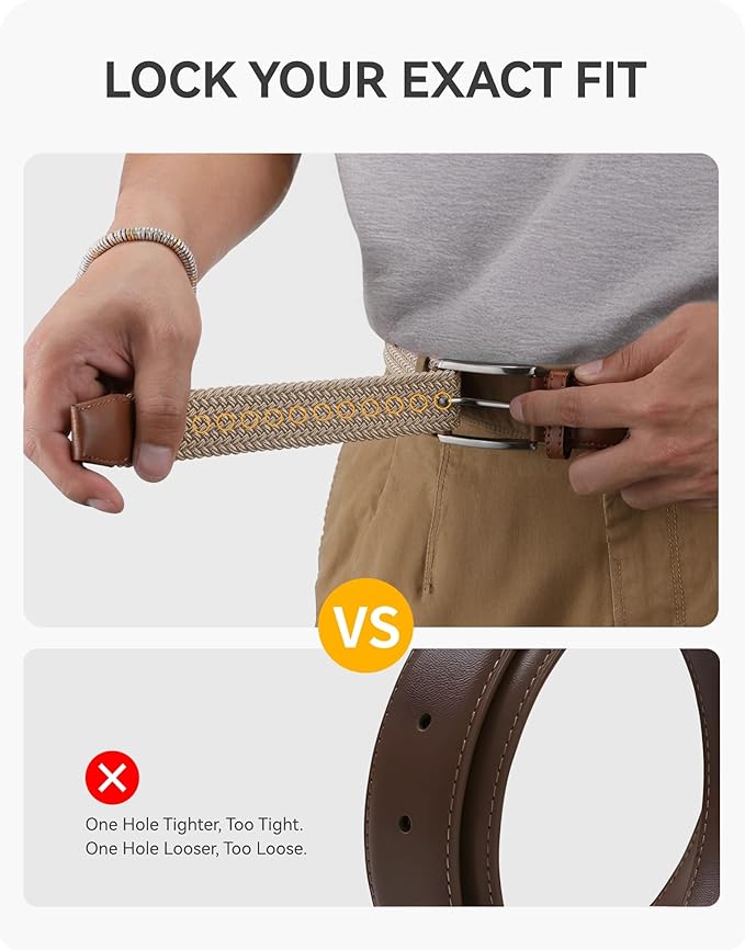CHAOREN Stretch Belt Men 2 Pack - 1 3/8" Braided Golf Belts For Men - Casual Elastic For Pants and Jeans