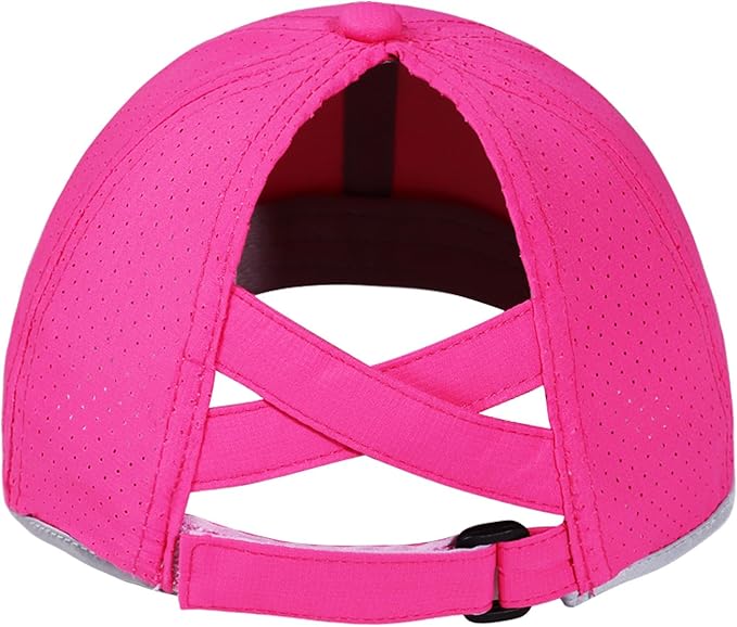 Little Girls Reflective Baseball Cap Criss Cross Ponytail Hat Kids Quick Dry Mesh Summer Sports Hat for Toddler Ages 3-8