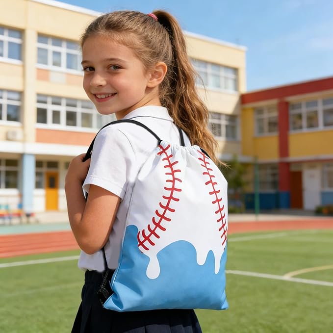 12 Pcs Baseball Drawstring Bag, Ice Cream Drip Baseball Bag, Sport Party Gifts Bags, Lightweight Sports Yoga Storage Drawstring Backpack, Sport Theme Birthday Party Supplies