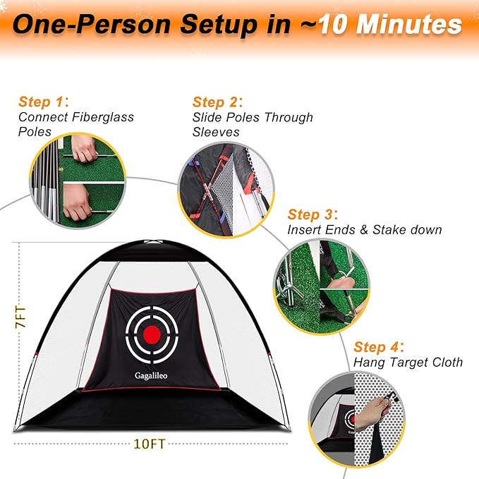 Gagalileo Golf Hitting Net Backyard Driving: 10x7FT Professional Backstop with Silent Velvet Target Portable Practice for Men Dad Complete Sport Set Gift