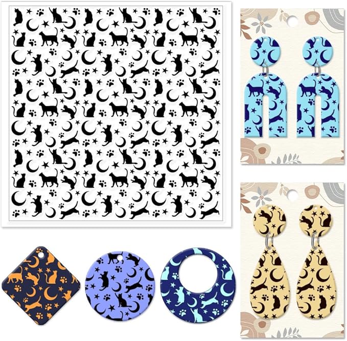 CHGCRAFT Cat Polymer Clay Texture Sheets Moon Stars Texture Stamp Sheets by chgcraft