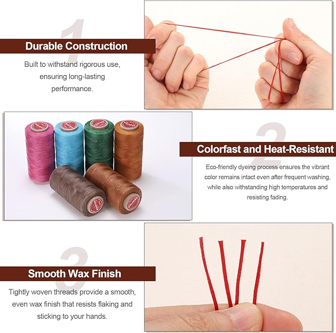 uxcell Flat Leather Sewing Waxed Thread, 140m / 153 Yards Polyester Wax String - Image 5