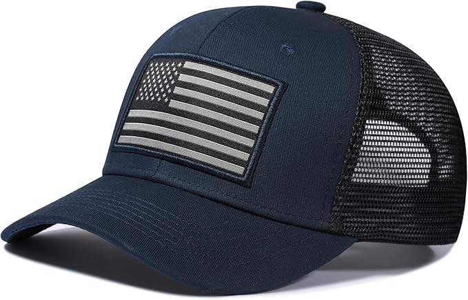American Flag Trucker Hat, Patriotic Baseball Cap for Men & Women, Breathable Mesh Adjustable Snapback, USA Flag Patch