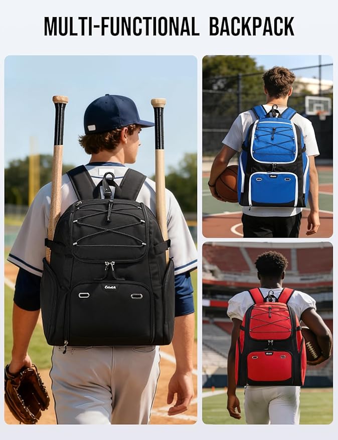 Baseball Backpack for Adult Large Capacity Softball Bat Bag with Shoe Compartment & Wet Pocket Baseball Bag with Fence Hook for 4 Bats & Equipment