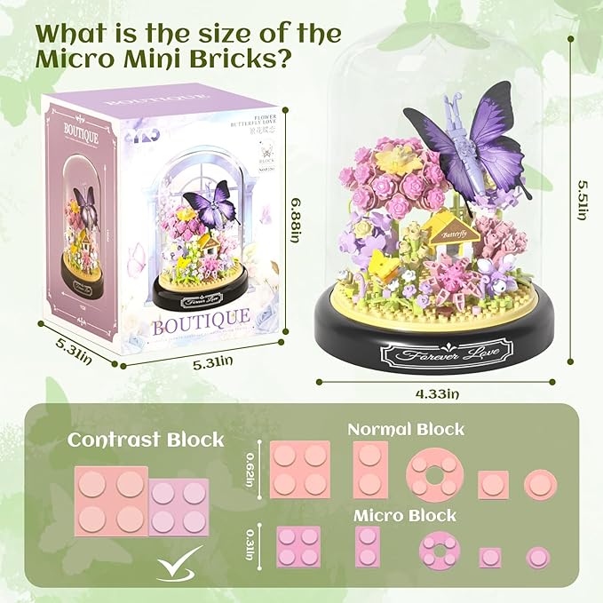 Flower Bouquet Building Set for Adults, Butterfly Wildflower Bonzai Building - Image 4