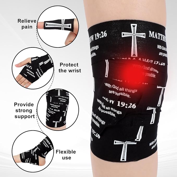 MiniInflat 2 Pcs Christian Cross Athletic Tape Sports Tape 2in x 23ft Religion Jesus Wrist Wrap for Soccer Football Baseball, Gift for Graduation Teacher Nurses Week Pentecost(Black,Matthew 19:26)
