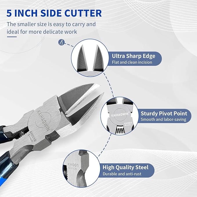 Wire Cutters 5", 5 Pack KAIHAOWIN Precision Flush Cutters Ultra Sharp Wire - Image 4