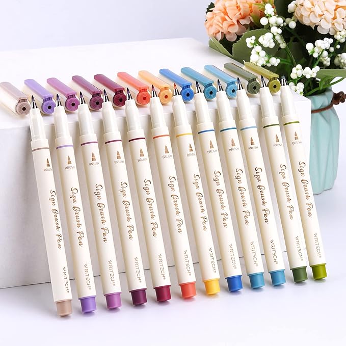 WRITECH Arts Sign Brush Pen Brush Tip Marker Felt Tip Water Based Ink Color - Image 2