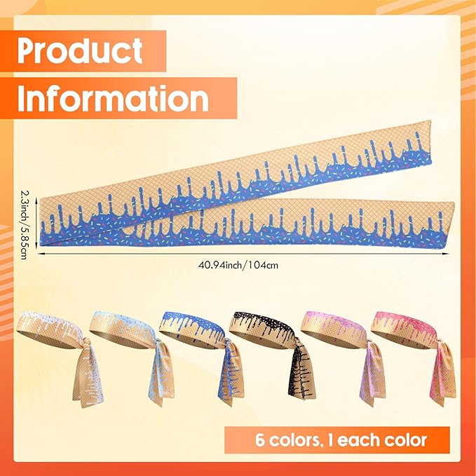 6 Pcs Baseball Drip Headband Ice Cream Drip Adjustable Tie Hairband Senior Night Baseball Stuff Moisture Wicking Workout Breathable Soft Elastic Sweatband for Women Men Sport Basketball Tennis Running
