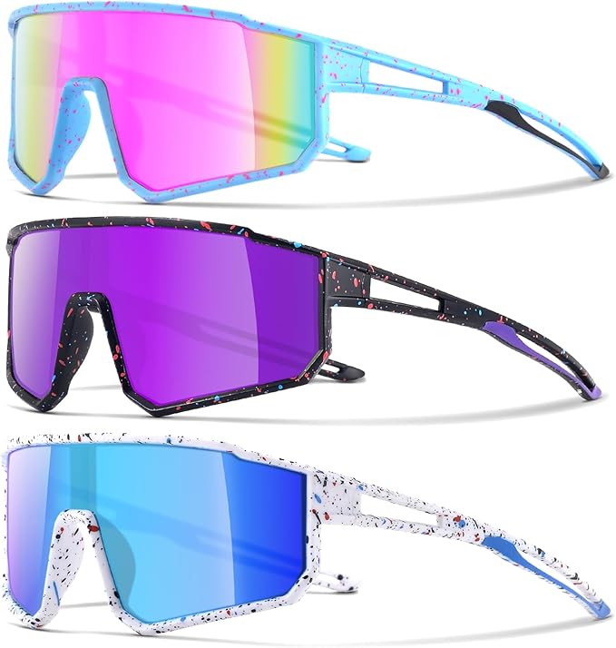 3PACK Kids Sunglasses for 6-14 Boys Girls, Youth Baseball and Cycling UV400 Protection Goggles